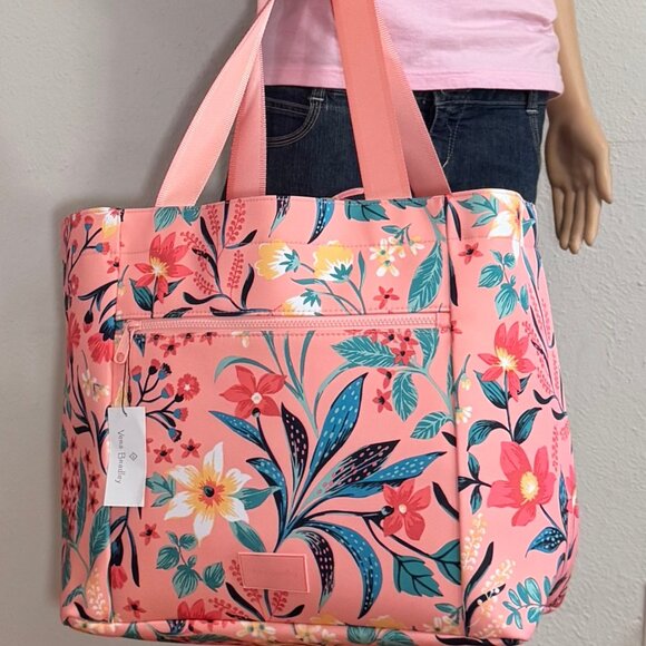 Vera Bradley Drawstring Family Tote in Paradise Bright Coral NWT - Picture 7 of 12